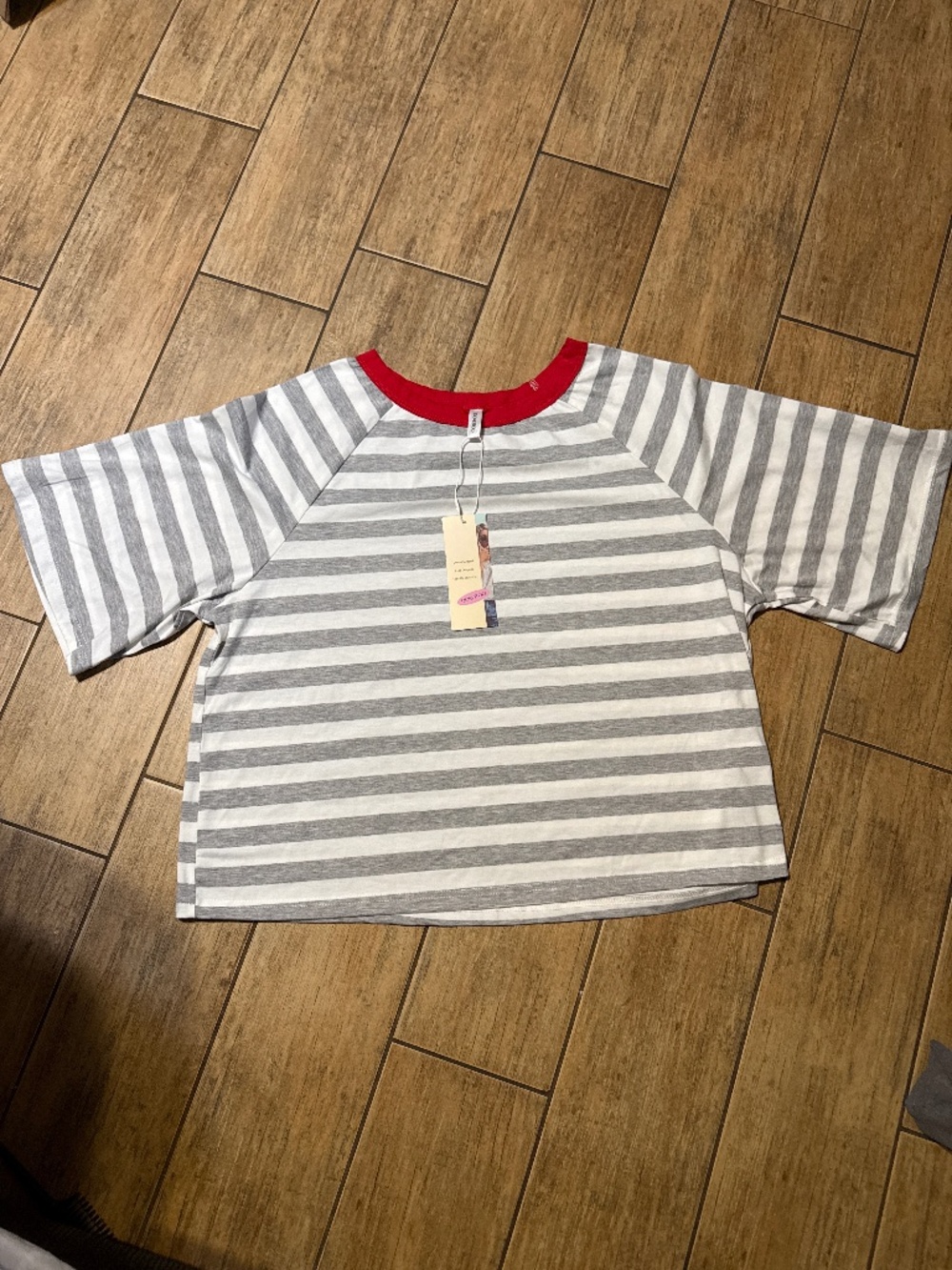 Dokotoo oversized stripped cropped top